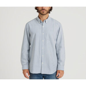 L.L. Bean Shirt Blue Striped Button Down Classic Oxford 100% Organic Cotton XL